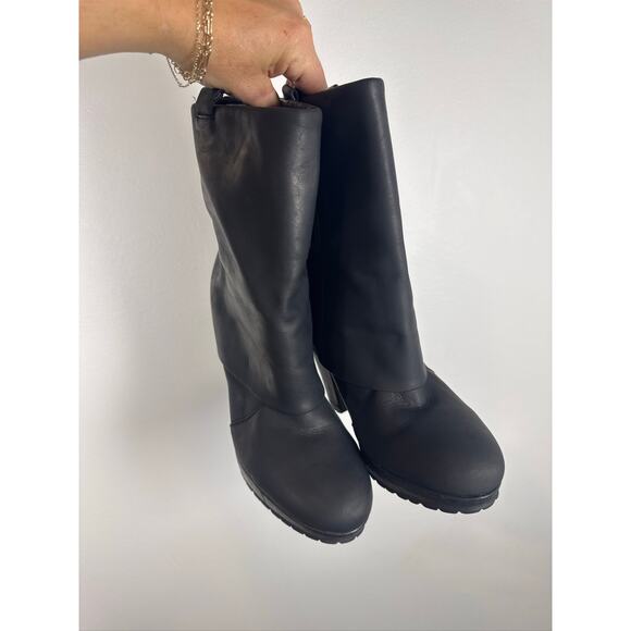 GAP Vintage Leather Block Heel Mid-Calf Fold Over Boots - Black, Sz 7 - Picture 2 of 7